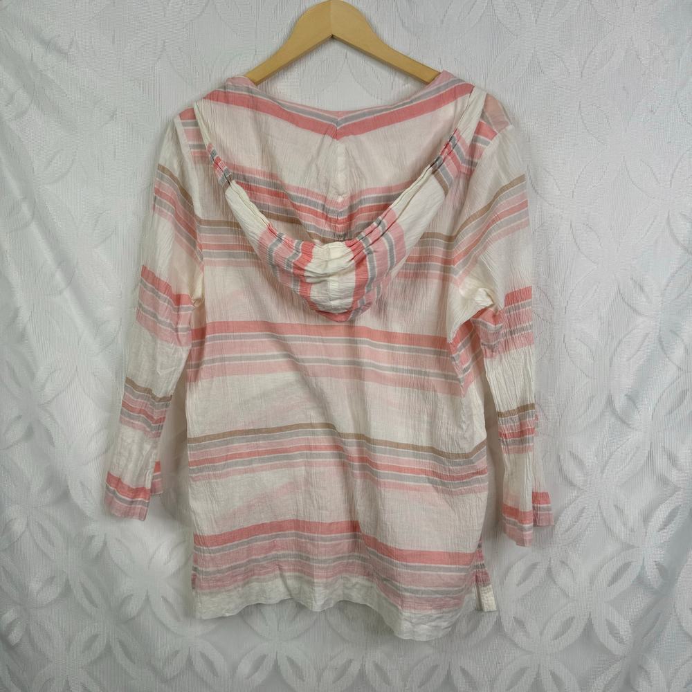 Tommy Bahama Pink Stripe Hooded V-Neck Tunic - Picture 3 of 6